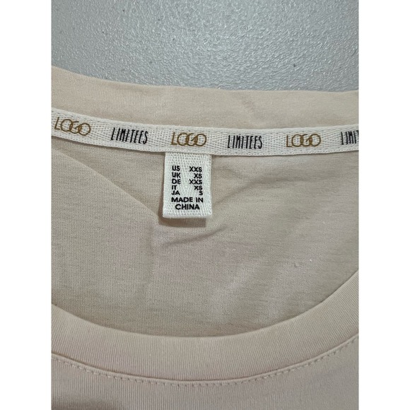 LOGO Limitees by Lori Goldstein 3/4 Sleeve Graphic Tee CHAMPAGNE NWOT SIZE XXS - Picture 4 of 7